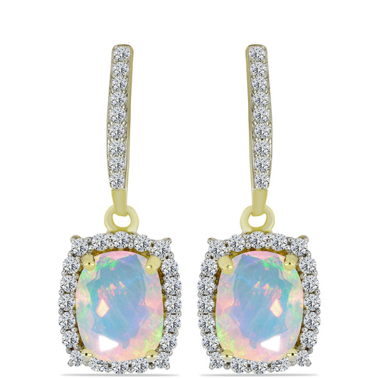 Cercei din Argint 925 Placat cu Aur ( 3.43 grame ) cu Opal Welo și Topaz Alb 3.22 Carate