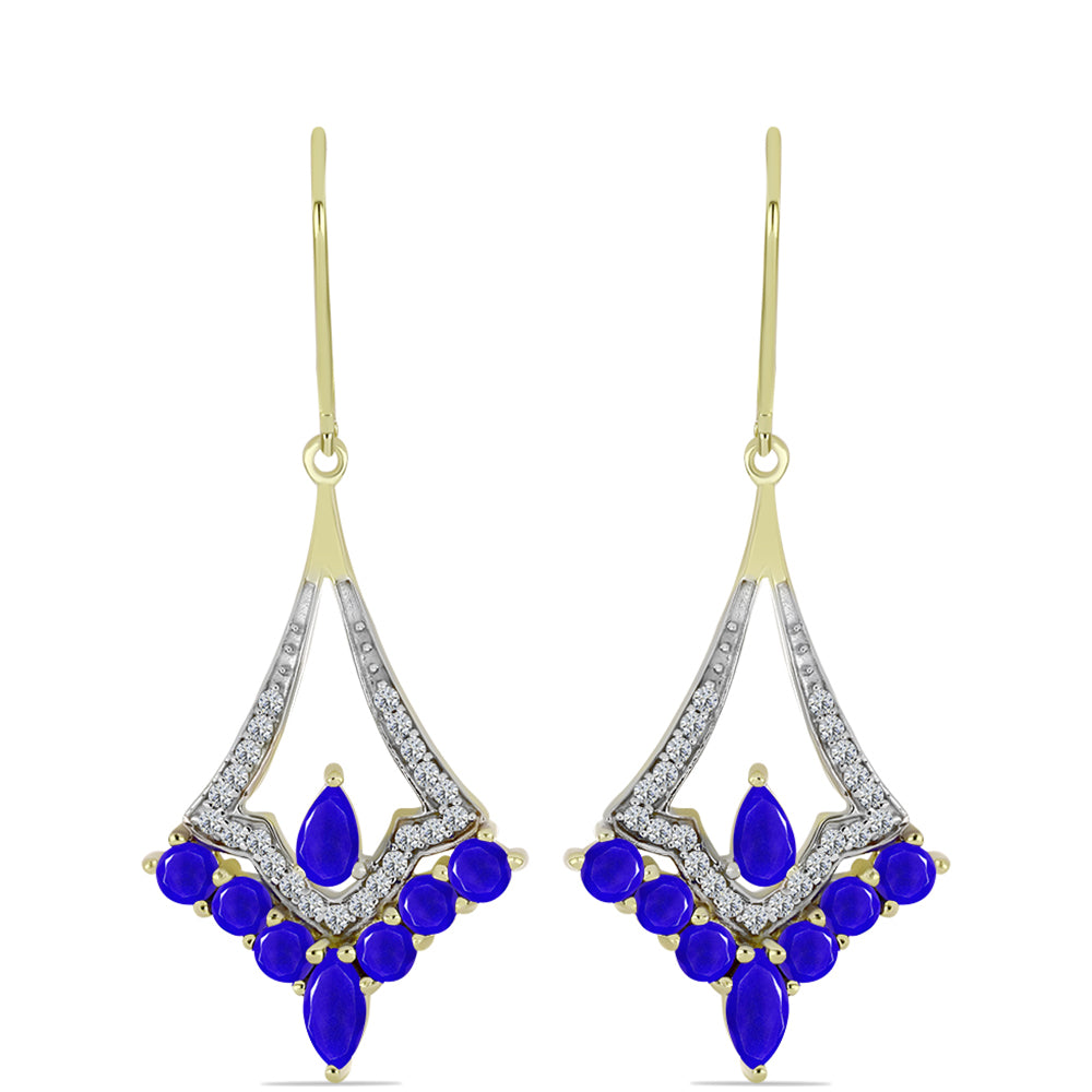 Cercei din Argint 925 Placat cu Aur ( 4.34 grame ) cu Agat Albastru și Topaz Alb 2.59 Carate 1 