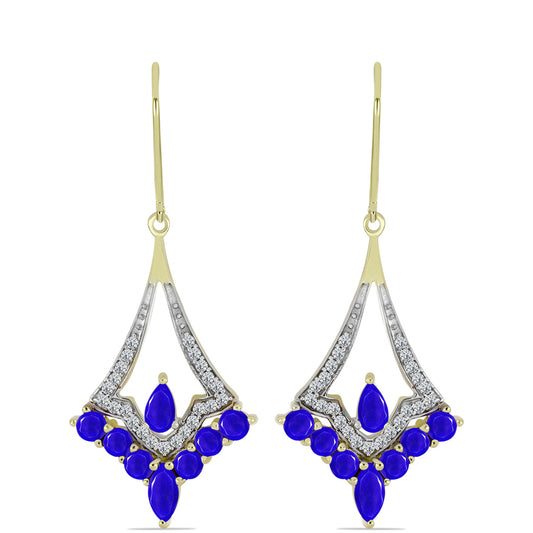 Cercei din Argint 925 Placat cu Aur ( 4.34 grame ) cu Agat Albastru și Topaz Alb 2.59 Carate