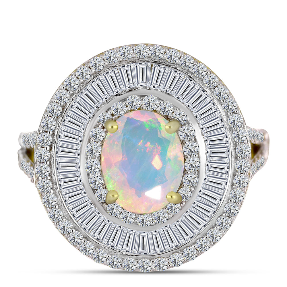 Inel din Argint 925 Placat cu Aur ( 6.38 grame ) cu Opal Welo și Zircon Alb 4.34 Carate 1 