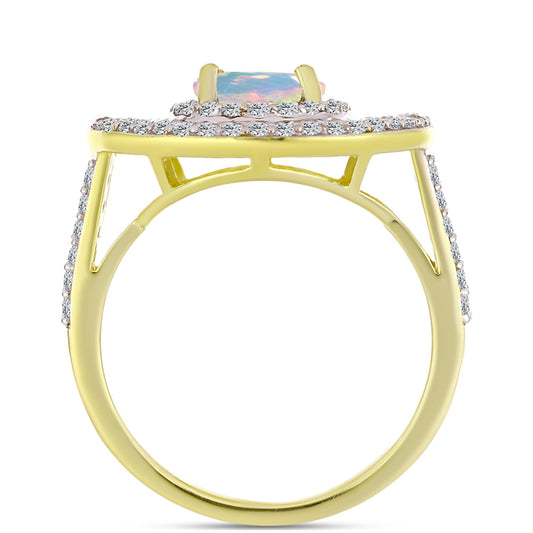 Inel din Argint 925 Placat cu Aur ( 6.38 grame ) cu Opal Welo și Zircon Alb 4.34 Carate