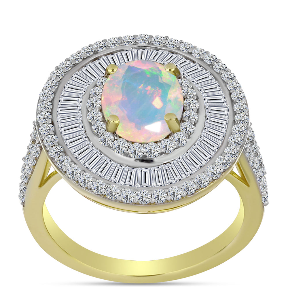 Inel din Argint 925 Placat cu Aur ( 6.38 grame ) cu Opal Welo și Zircon Alb 4.34 Carate 3 