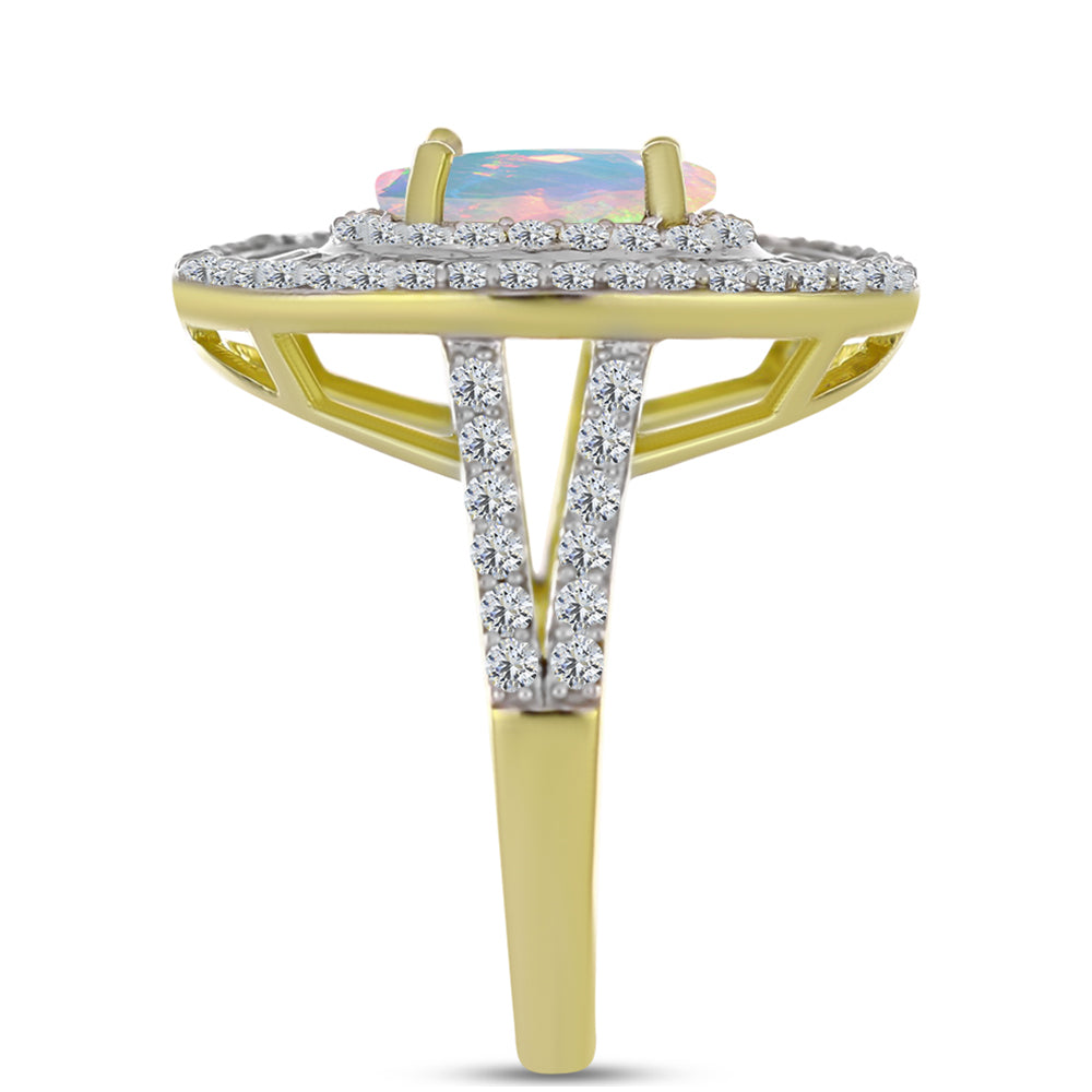 Inel din Argint 925 Placat cu Aur ( 6.38 grame ) cu Opal Welo și Zircon Alb 4.34 Carate 4 