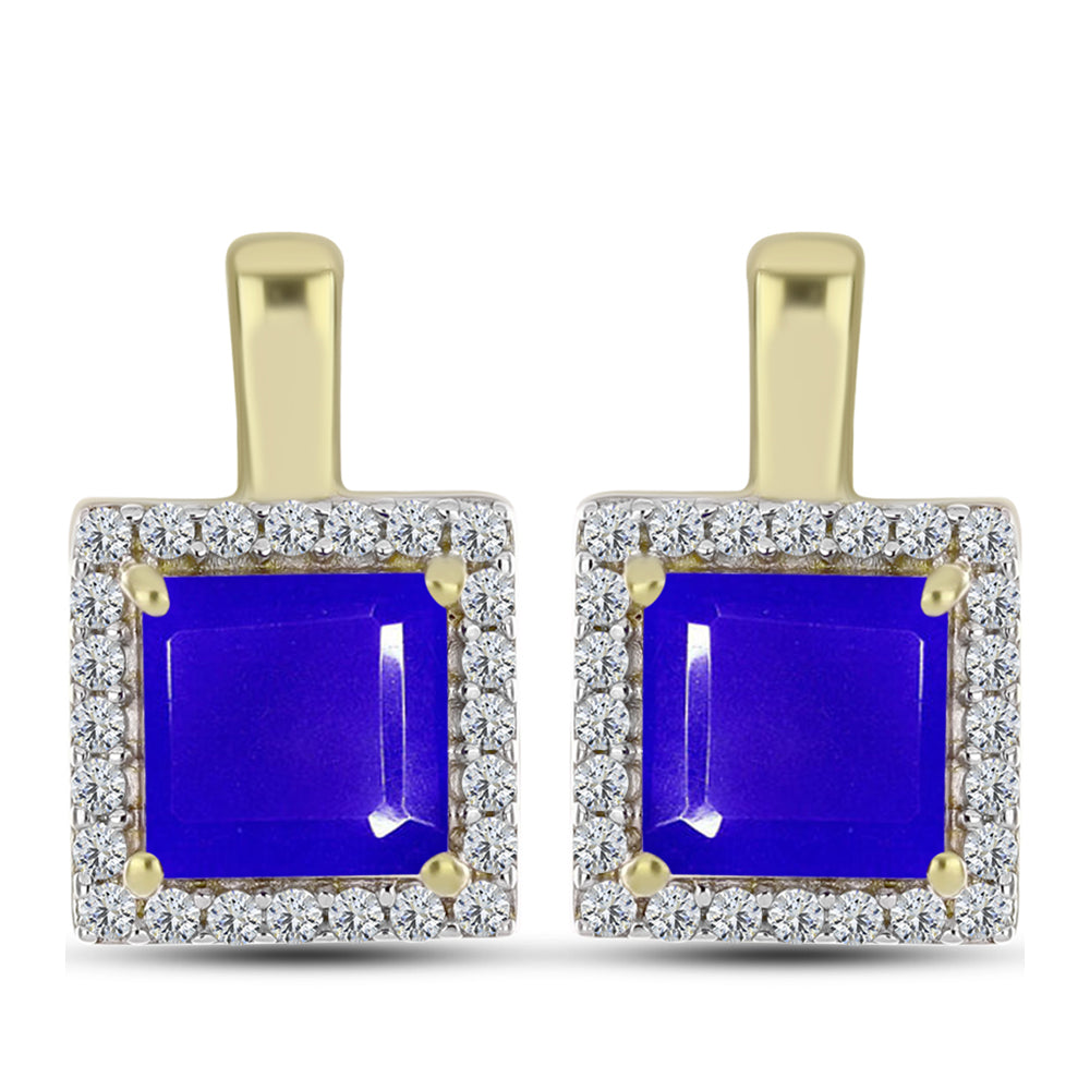 Cercei din Argint 925 Placat cu Aur ( 3.17 grame ) cu Agat Albastru și Topaz Alb 2.45 Carate 1 