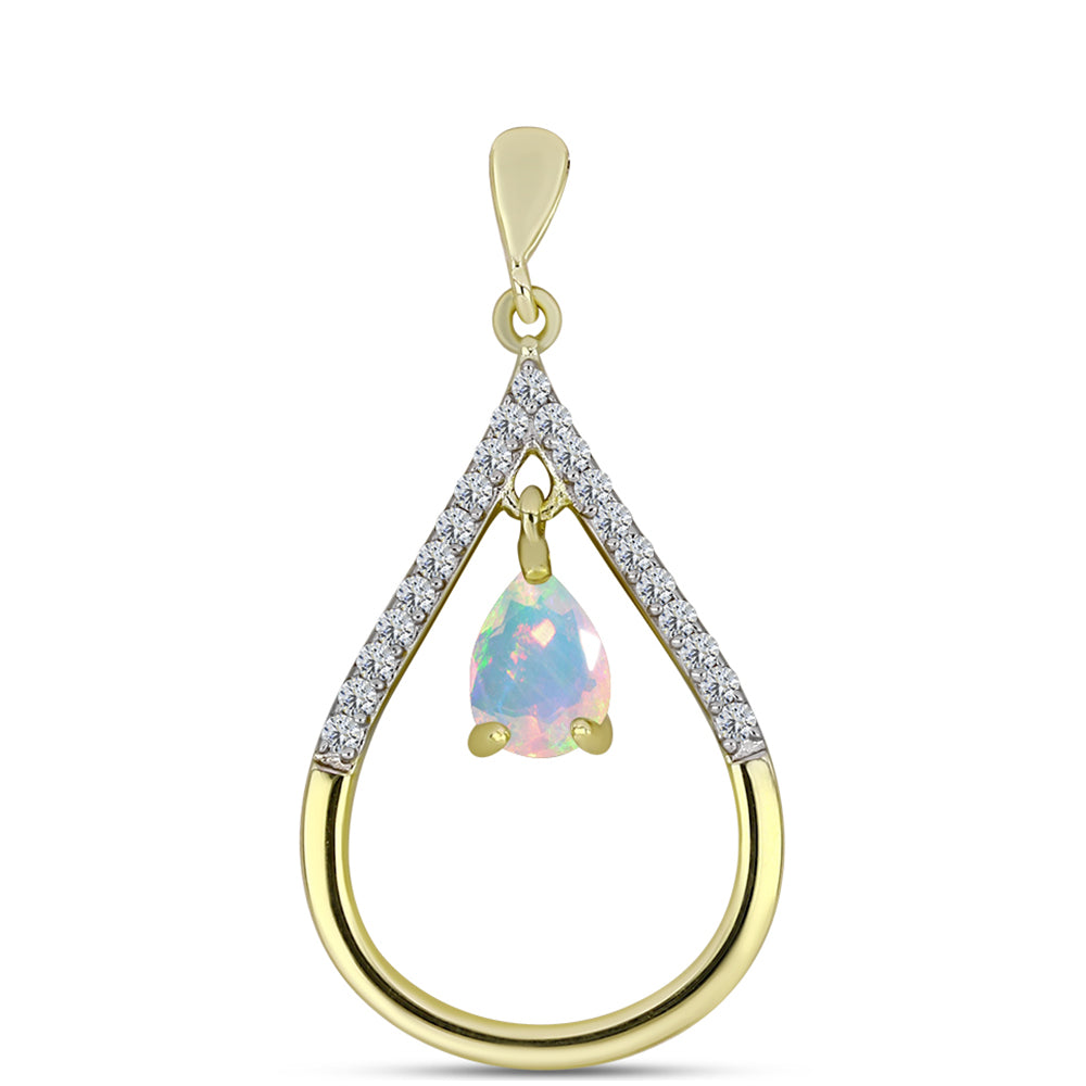 Pandantiv din Argint 925 Placat cu Aur ( 2.35 grame ) cu Opal Welo și Topaz Alb 0.65 Carate