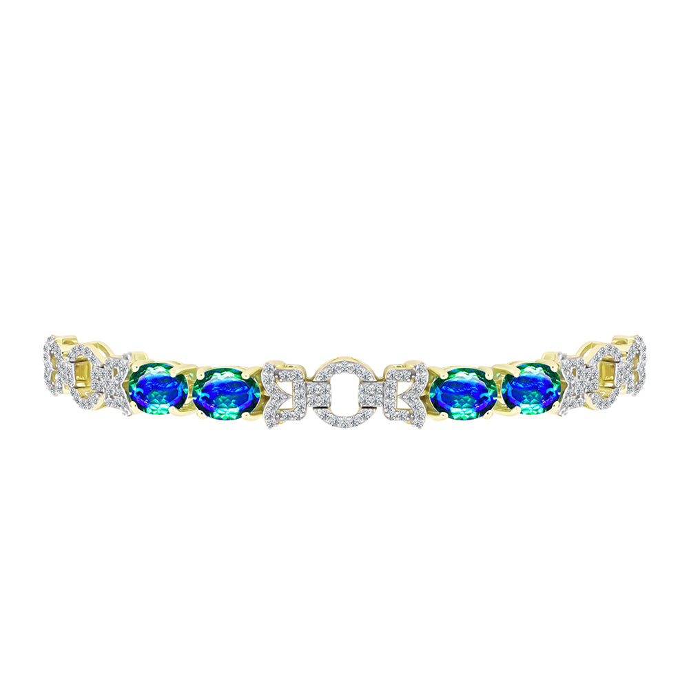 Brățară din Argint 925 Placat cu Aur ( 8.92 grame ) cu Cuarț Păun și Topaz Alb 5.77 Carate