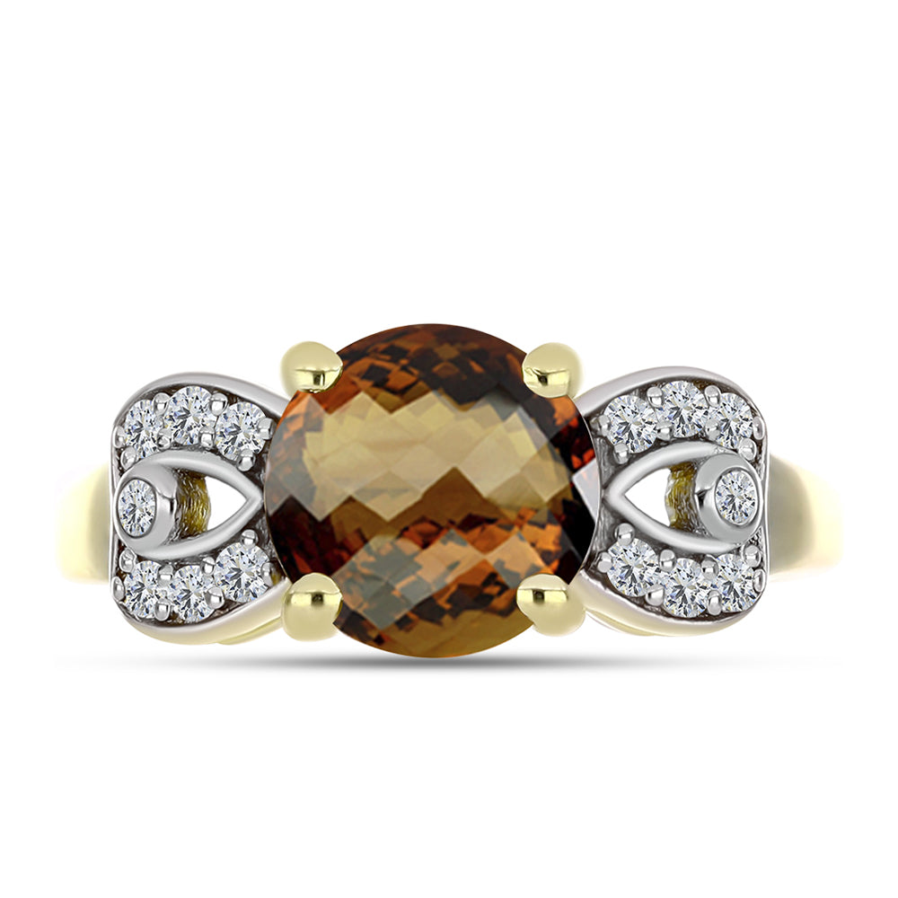 Inel din Argint 925 Placat cu Aur ( 2.76 grame ) cu Cuarț Coniac și Topaz Alb 2.54 Carate 1 