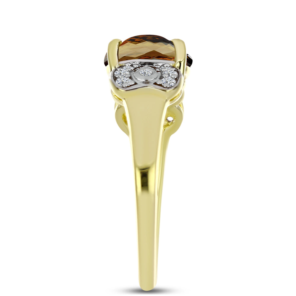 Inel din Argint 925 Placat cu Aur ( 2.76 grame ) cu Cuarț Coniac și Topaz Alb 2.54 Carate 3 