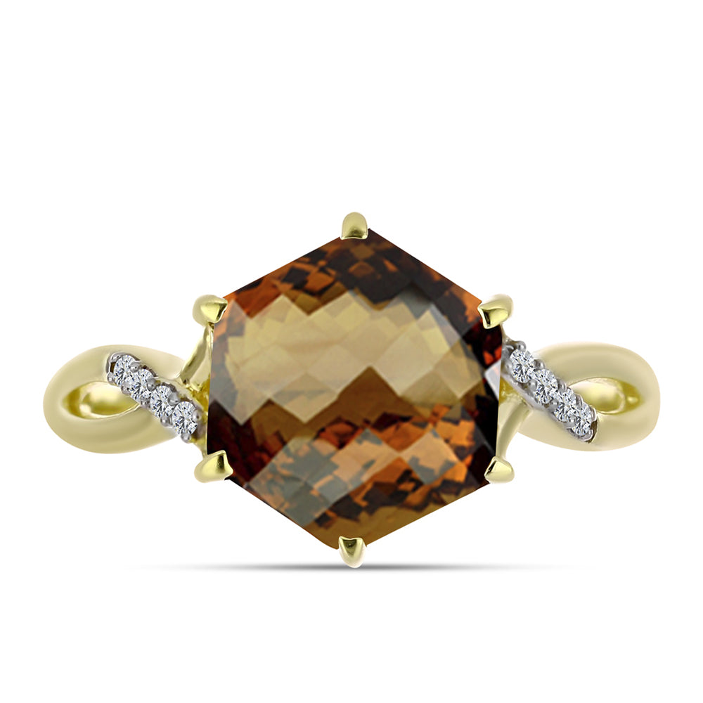Inel din Argint 925 Placat cu Aur ( 2.45 grame ) cu Cuarț Coniac și Topaz Alb 3.71 Carate 1 