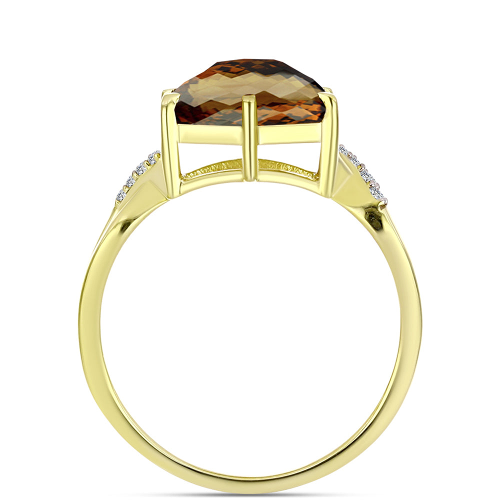 Inel din Argint 925 Placat cu Aur ( 2.45 grame ) cu Cuarț Coniac și Topaz Alb 3.71 Carate