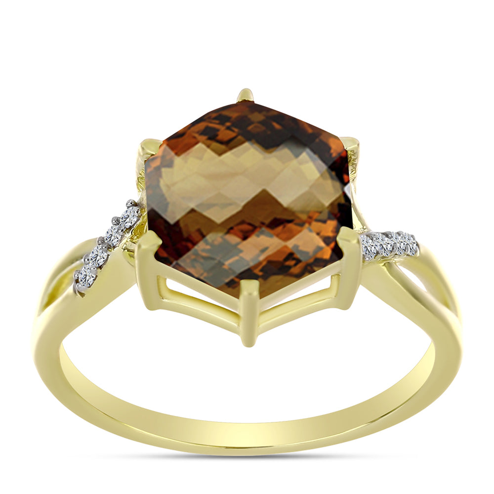 Inel din Argint 925 Placat cu Aur ( 2.45 grame ) cu Cuarț Coniac și Topaz Alb 3.71 Carate 3 