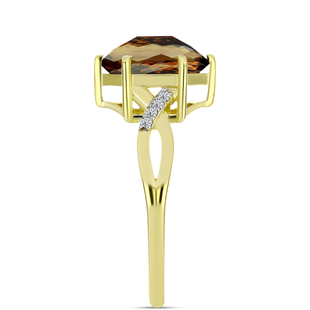 Inel din Argint 925 Placat cu Aur ( 2.45 grame ) cu Cuarț Coniac și Topaz Alb 3.71 Carate