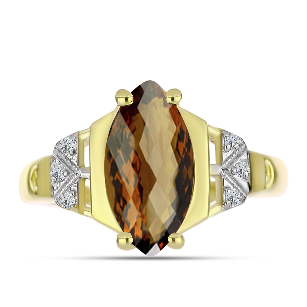 Inel din Argint 925 Placat cu Aur ( 3.08 grame ) cu Cuarț Coniac și Topaz Alb 2.16 Carate 1 
