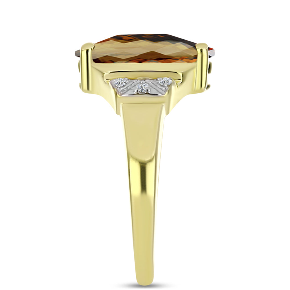 Inel din Argint 925 Placat cu Aur ( 3.08 grame ) cu Cuarț Coniac și Topaz Alb 2.16 Carate 4 