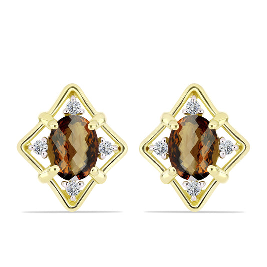 Cercei din Argint 925 Placat cu Aur ( 4.28 grame ) cu Cuarț Coniac și Topaz Alb 3.2 Carate
