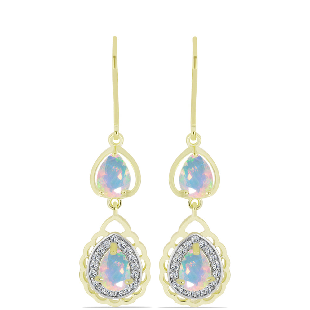 Cercei din Argint 925 Placat cu Aur ( 3.5 grame ) cu Opal Welo și Topaz Alb 1.89 Carate 1 