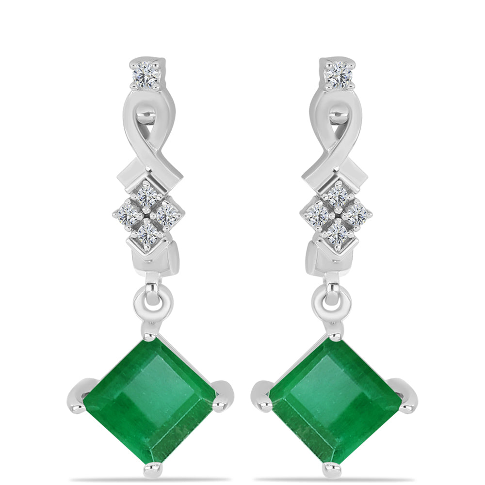 Cercei din Argint 925 ( 3.39 grame ) cu Smarald Brazilian și Topaz Alb 2.05 Carate 1 