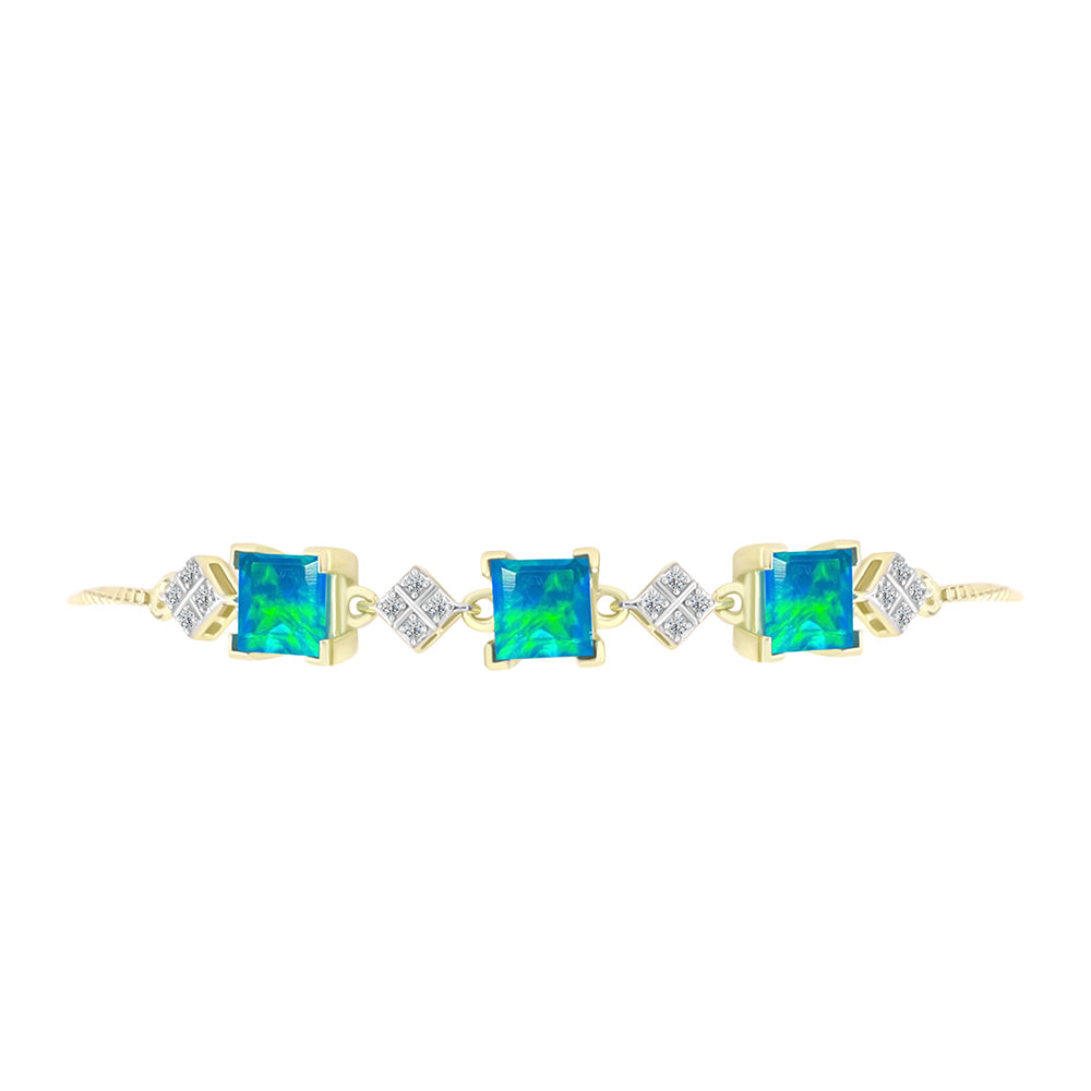 Brățară din Argint 925 Placat cu Aur ( 4.67 grame ) cu Opal Albastru Etiopian Paraiba și Topaz Alb 2.24 Carate 2 