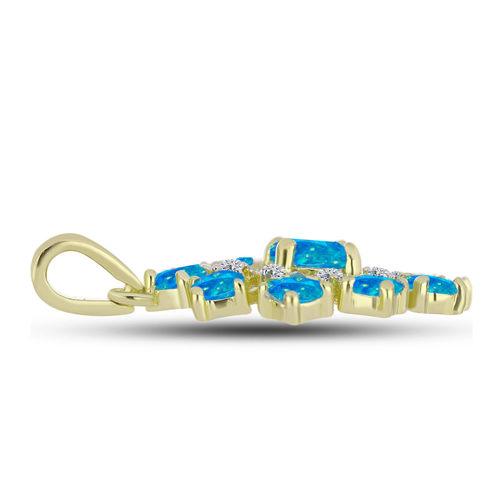 Pandantiv din Argint 925 Placat cu Aur ( 2.13 grame ) cu Opal Albastru Etiopian Paraiba și Topaz Alb 1.12 Carate