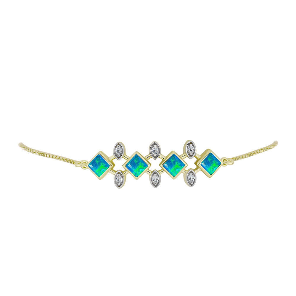 Brățară din Argint 925 Placat cu Aur ( 5.61 grame ) cu Opal Albastru Etiopian Paraiba și Topaz Alb 1.1 Carate 2 