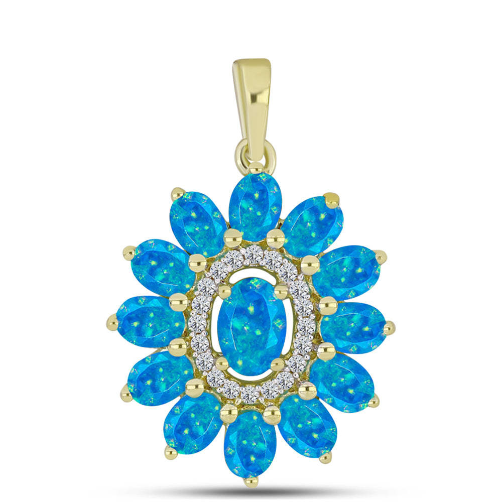 Pandantiv din Argint 925 Placat cu Aur ( 1.97 grame ) cu Opal Albastru Etiopian Paraiba și Topaz Alb 1.54 Carate