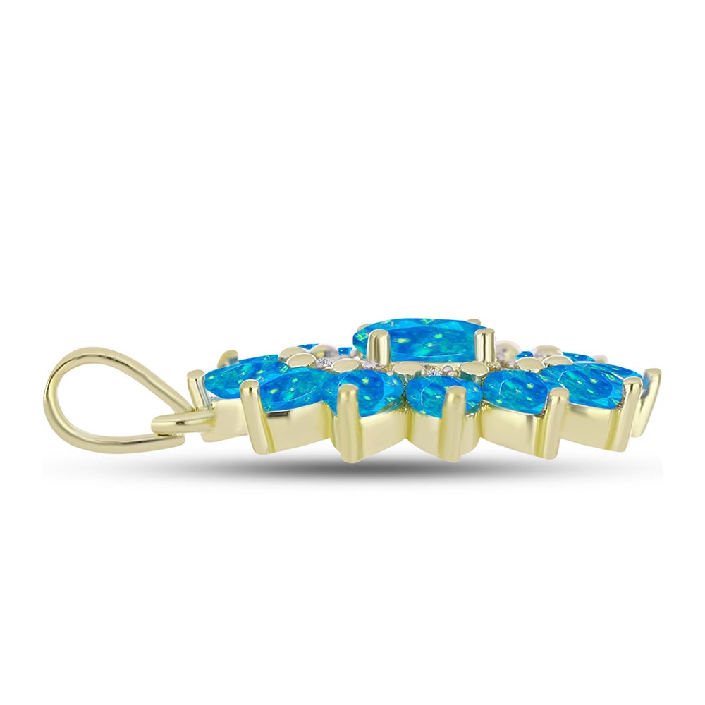 Pandantiv din Argint 925 Placat cu Aur ( 1.97 grame ) cu Opal Albastru Etiopian Paraiba și Topaz Alb 1.54 Carate 2 