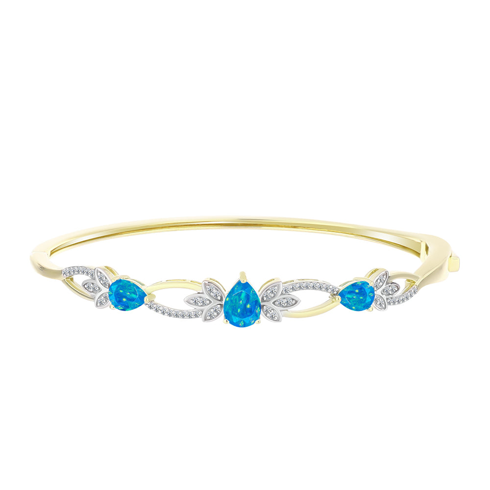Brățară din Argint 925 Placat cu Aur ( 14.38 grame ) cu Opal Albastru Etiopian Paraiba și Topaz Alb 1.95 Carate 1 