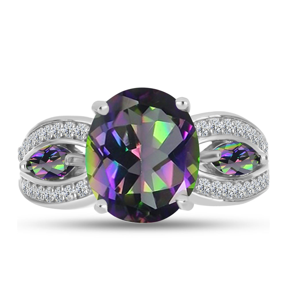 Inel din Argint 925 ( 4.8 grame ) cu Topaz Mistic și Topaz Alb 5.18 Carate 1 