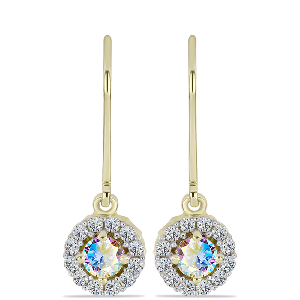 Cercei din Argint 925 Placat cu Aur ( 2.15 grame ) cu Moissanit de Gheață și Topaz Alb 0.91 Carate