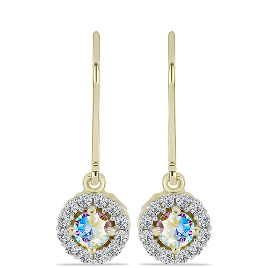 Cercei din Argint 925 Placat cu Aur ( 2.15 grame ) cu Moissanit de Gheață și Topaz Alb 0.91 Carate