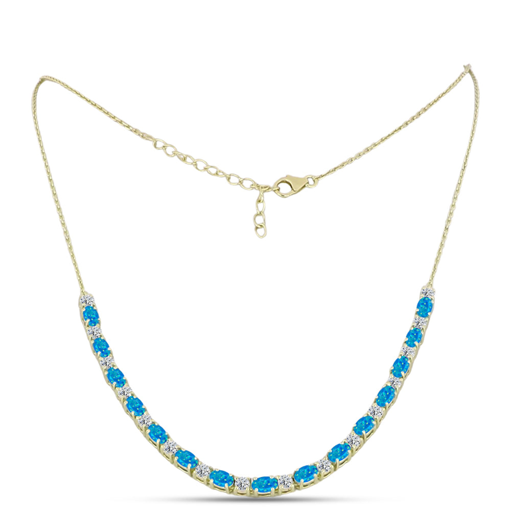 Colier din Argint 925 Placat cu Aur ( 8.14 grame ) cu Opal Albastru Etiopian Paraiba și Topaz Alb 4.52 Carate 1 