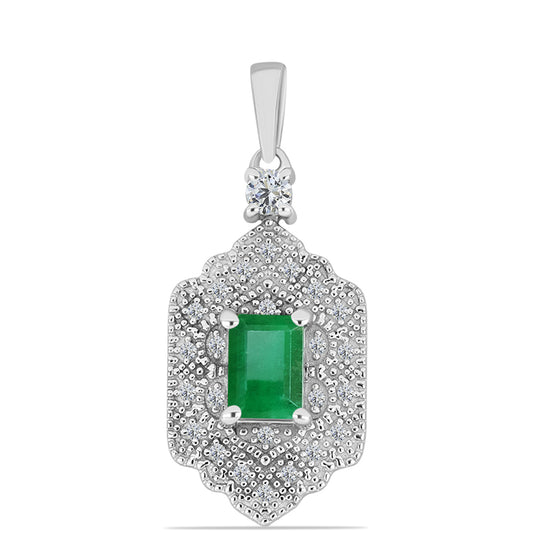 Pandantiv din Argint 925 ( 3.33 grame ) cu Smarald Brazilian și Topaz Alb 1.4 Carate