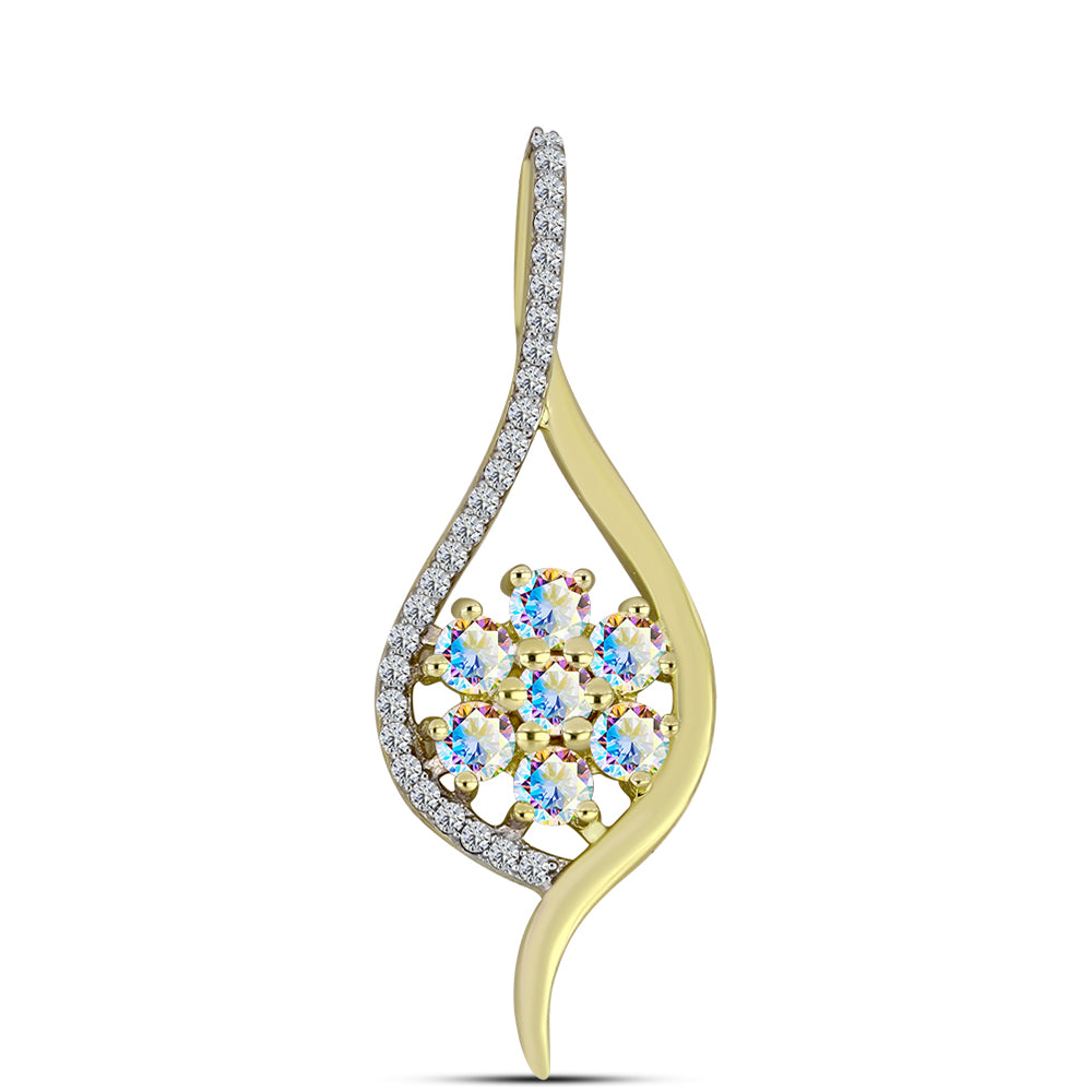 Pandantiv din Argint 925 Placat cu Aur ( 2.02 grame ) cu Moissanit de Gheață și Topaz Alb 0.91 Carate