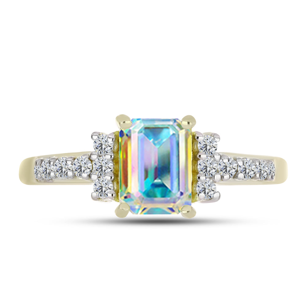 Inel din Argint 925 Placat cu Aur ( 2.98 grame ) cu Moissanit de Gheață și Topaz Alb 1.97 Carate 1 
