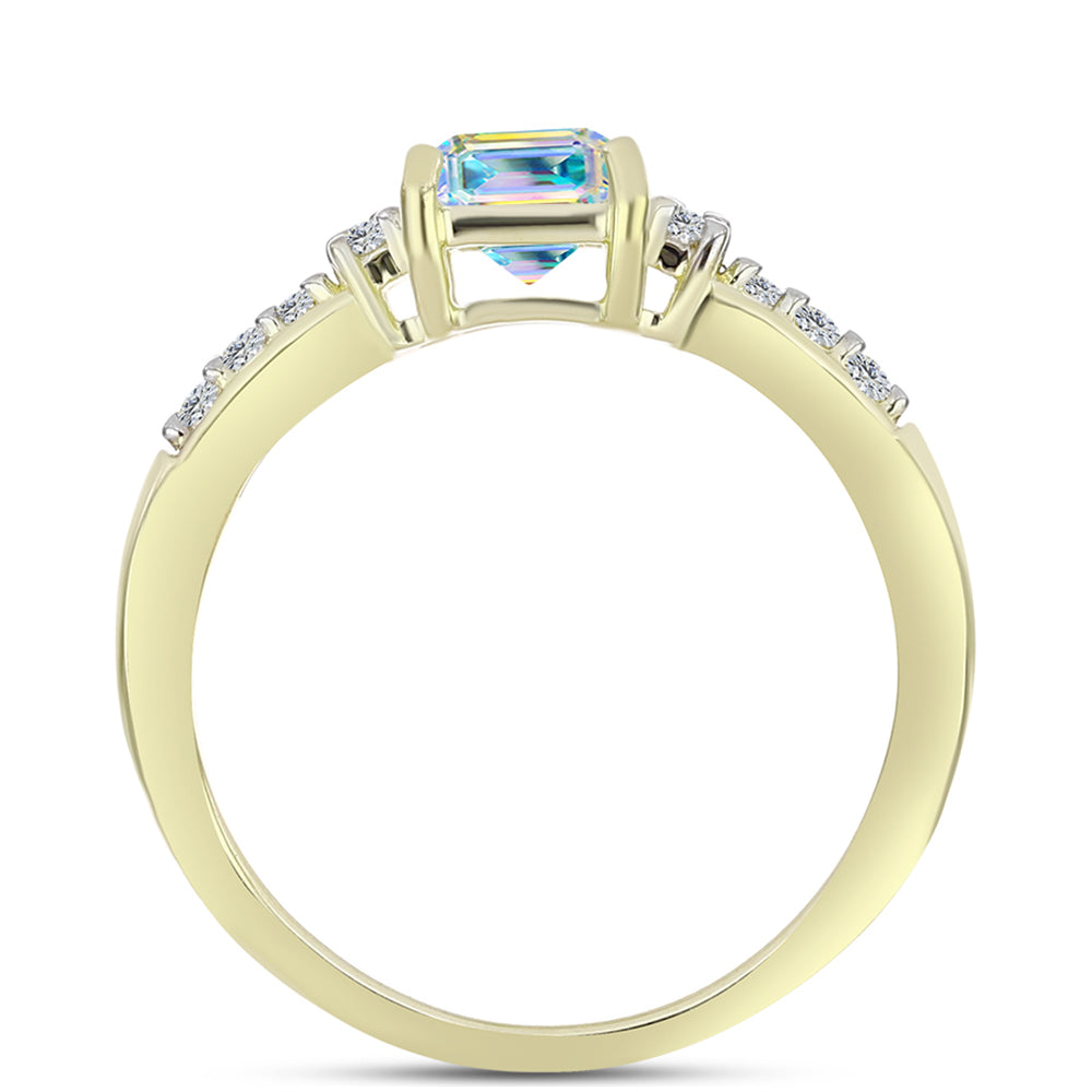 Inel din Argint 925 Placat cu Aur ( 2.98 grame ) cu Moissanit de Gheață și Topaz Alb 1.97 Carate