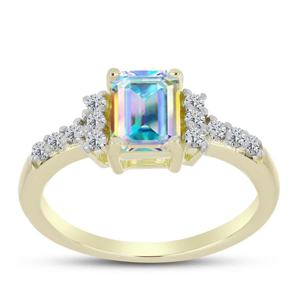 Inel din Argint 925 Placat cu Aur ( 2.98 grame ) cu Moissanit de Gheață și Topaz Alb 1.97 Carate