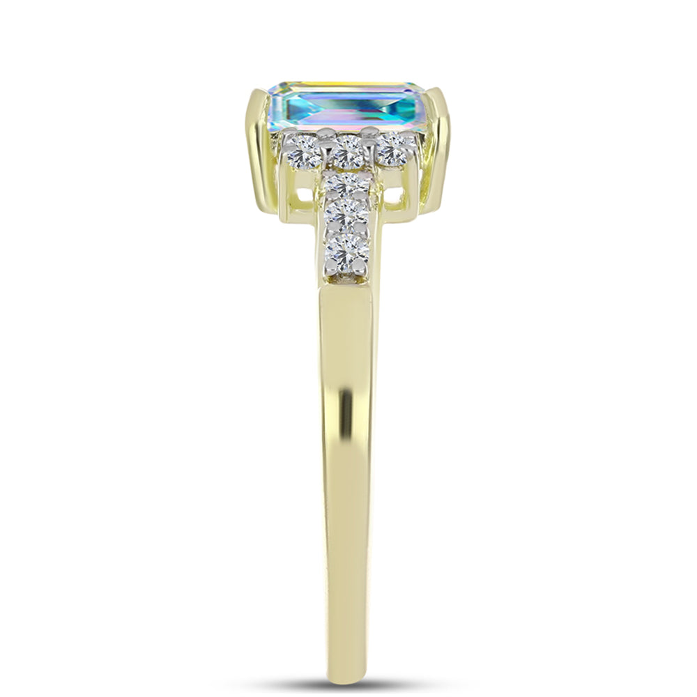 Inel din Argint 925 Placat cu Aur ( 2.98 grame ) cu Moissanit de Gheață și Topaz Alb 1.97 Carate