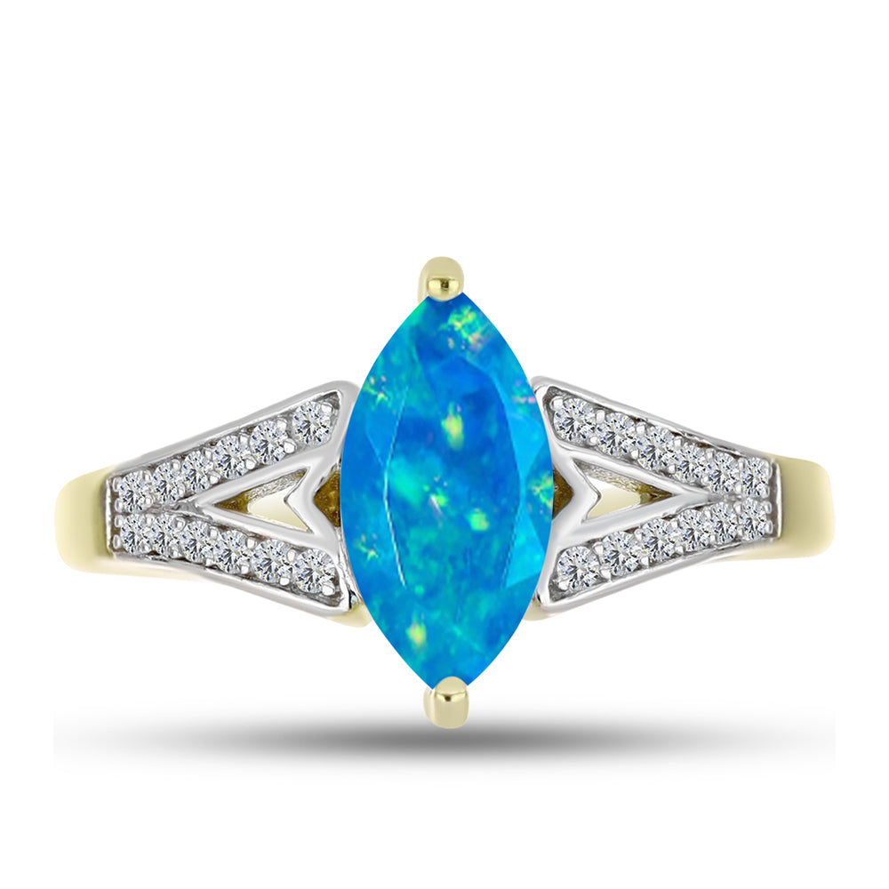 Inel din Argint 925 Placat cu Aur ( 3.38 grame ) cu Opal Albastru Etiopian Paraiba și Topaz Alb 1.17 Carate 1 
