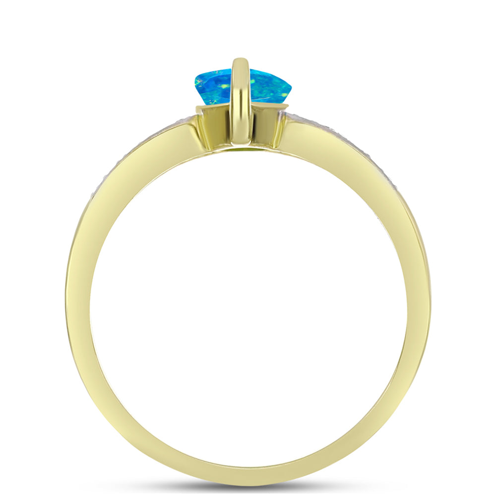 Inel din Argint 925 Placat cu Aur ( 3.38 grame ) cu Opal Albastru Etiopian Paraiba și Topaz Alb 1.17 Carate 2 