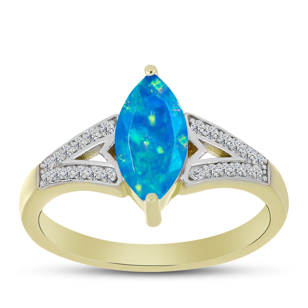 Inel din Argint 925 Placat cu Aur ( 3.38 grame ) cu Opal Albastru Etiopian Paraiba și Topaz Alb 1.17 Carate 3 