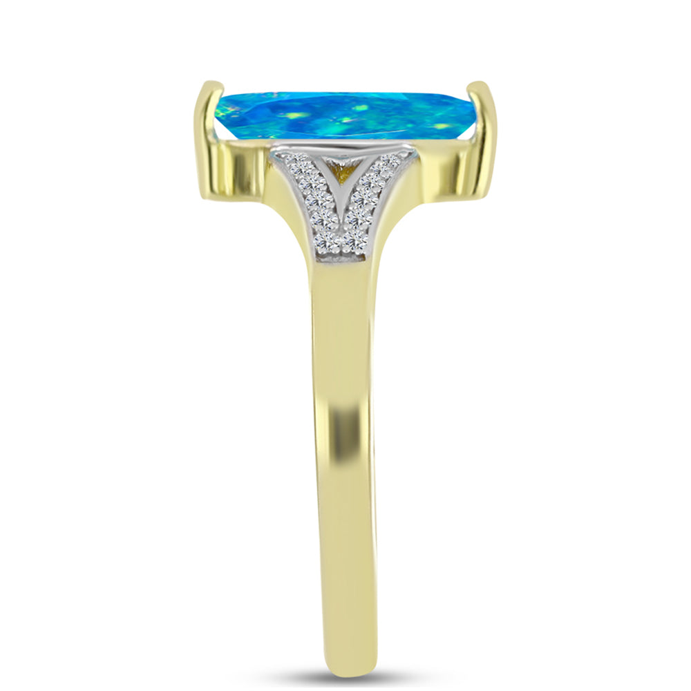 Inel din Argint 925 Placat cu Aur ( 3.38 grame ) cu Opal Albastru Etiopian Paraiba și Topaz Alb 1.17 Carate