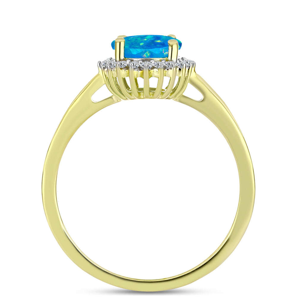 Inel din Argint 925 Placat cu Aur ( 2.8 grame ) cu Opal Albastru Etiopian Paraiba și Topaz Alb 1.2 Carate 2 