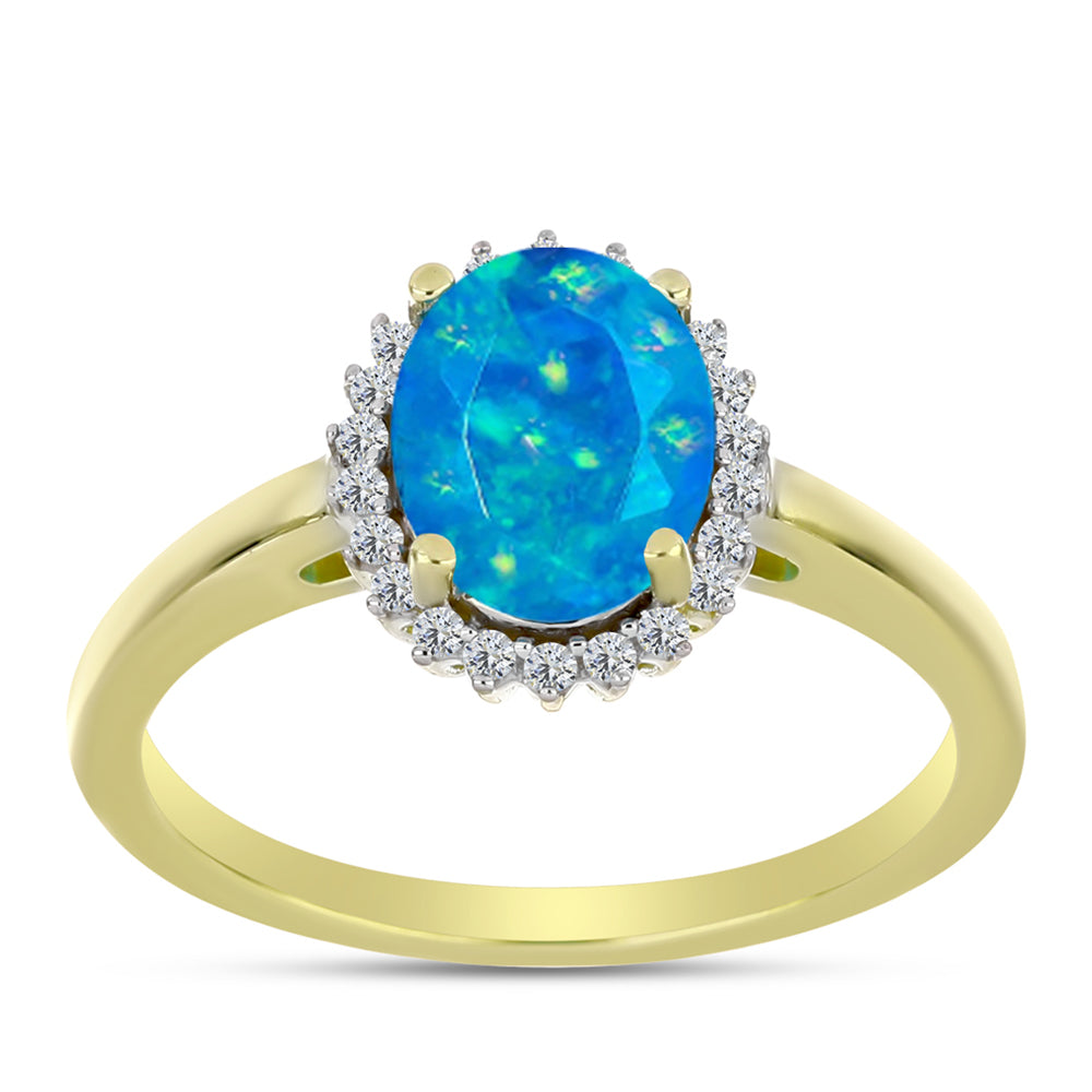 Inel din Argint 925 Placat cu Aur ( 2.8 grame ) cu Opal Albastru Etiopian Paraiba și Topaz Alb 1.2 Carate 3 
