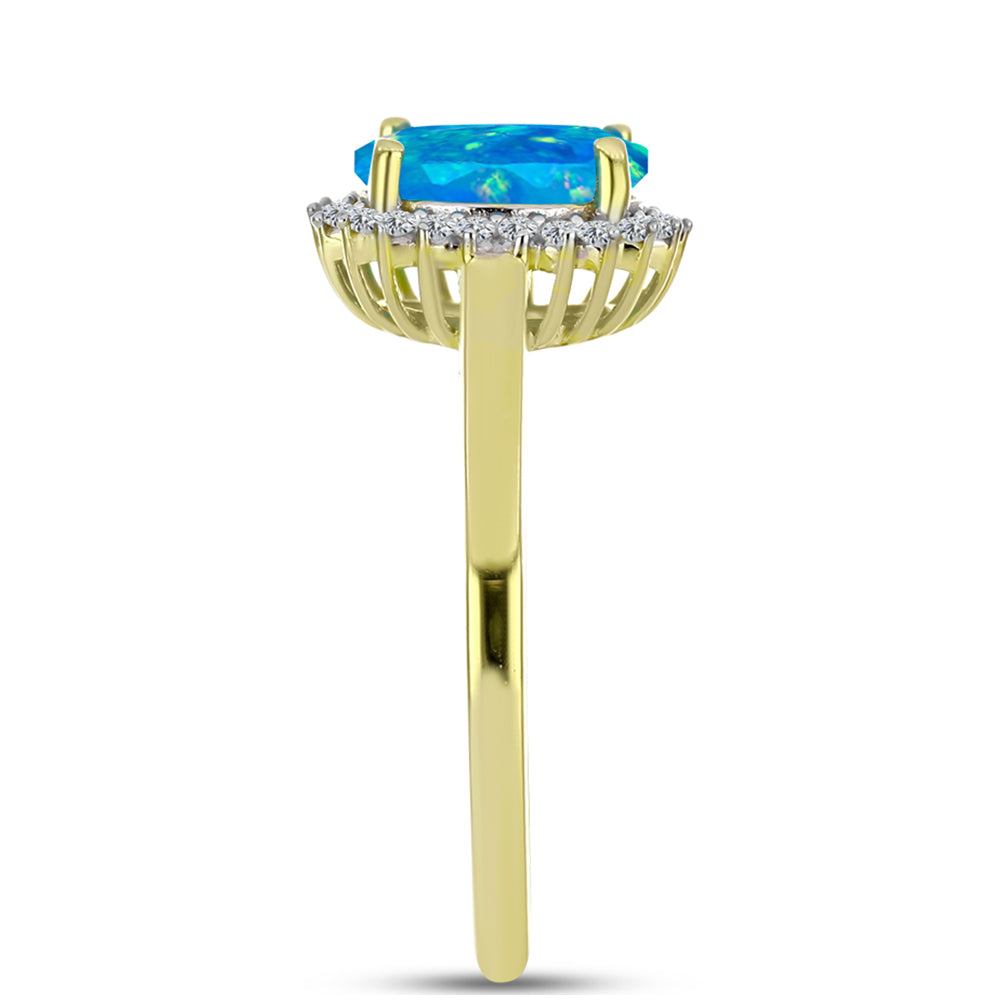 Inel din Argint 925 Placat cu Aur ( 2.8 grame ) cu Opal Albastru Etiopian Paraiba și Topaz Alb 1.2 Carate