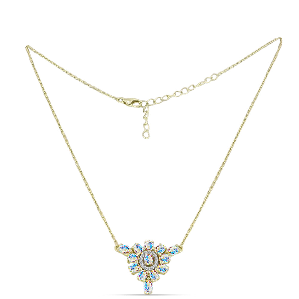 Colier din Argint 925 Placat cu Aur ( 4.65 grame ) cu Moissanit de Gheață și Topaz Alb 2.54 Carate 1 