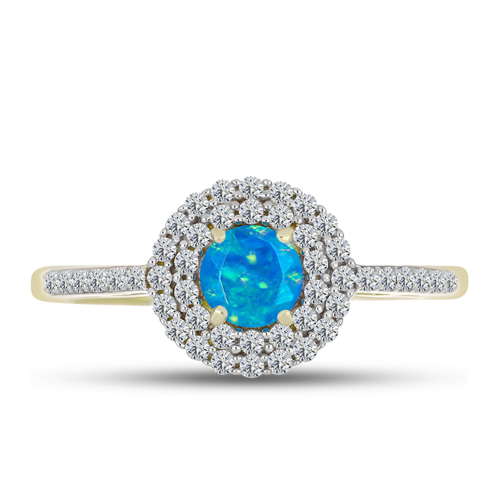 Inel din Argint 925 Placat cu Aur ( 2.52 grame ) cu Opal Albastru Etiopian Paraiba și Topaz Alb 0.67 Carate 1 