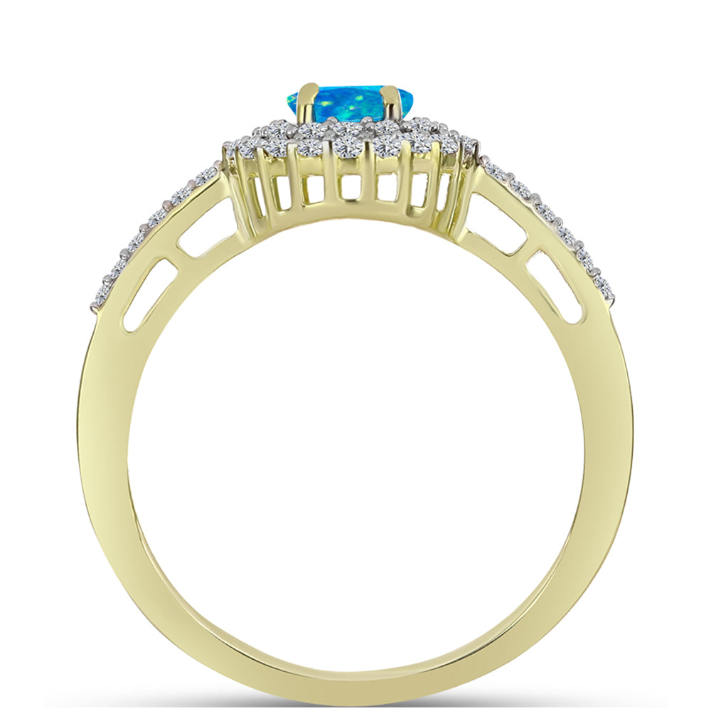 Inel din Argint 925 Placat cu Aur ( 2.52 grame ) cu Opal Albastru Etiopian Paraiba și Topaz Alb 0.67 Carate