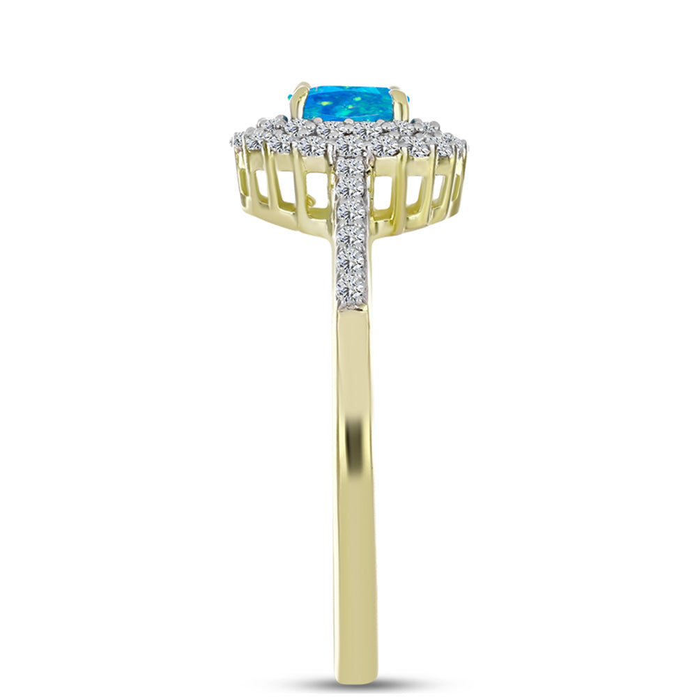 Inel din Argint 925 Placat cu Aur ( 2.52 grame ) cu Opal Albastru Etiopian Paraiba și Topaz Alb 0.67 Carate 4 