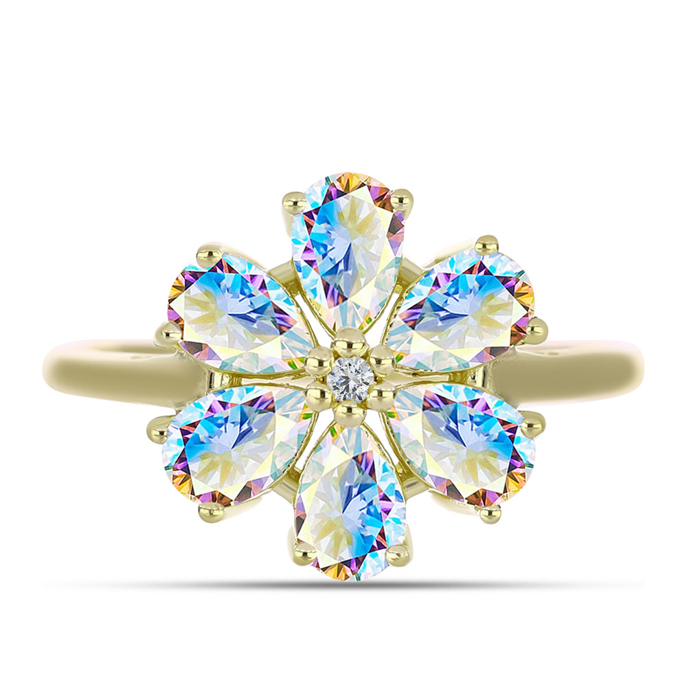 Inel din Argint 925 Placat cu Aur ( 2.91 grame ) cu Moissanit de Gheață și Topaz Alb 2.37 Carate
