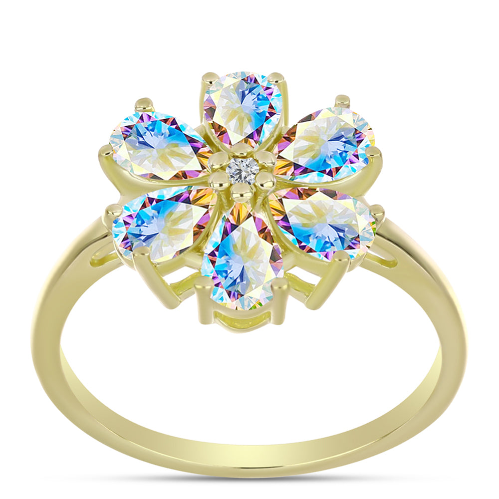 Inel din Argint 925 Placat cu Aur ( 2.91 grame ) cu Moissanit de Gheață și Topaz Alb 2.37 Carate